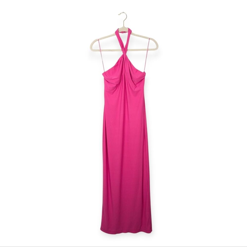 One33 Social Hot Pink Pin Twist Sleeveless Halter Gown Size 0
